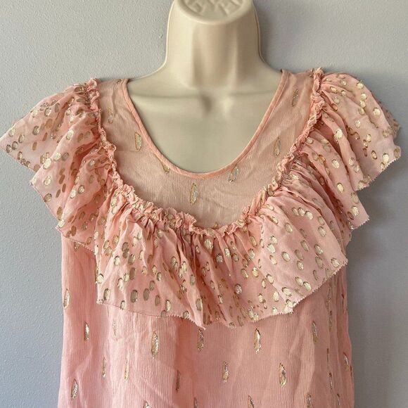 Rebecca Taylor Powder Pink and Gold Silk Blouse Size XXS - Picture 2 of 8